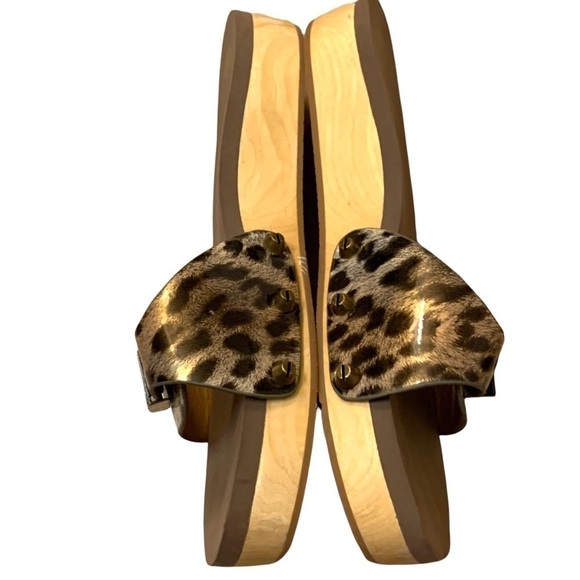 Flogg Nikita Clog Slides Flatform patent Leopard print wooden sole sandals 7.5 - Picture 8 of 11